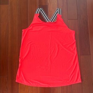 Xersion Bright Red/Orange Tank Top with Black and White Striped Straps
